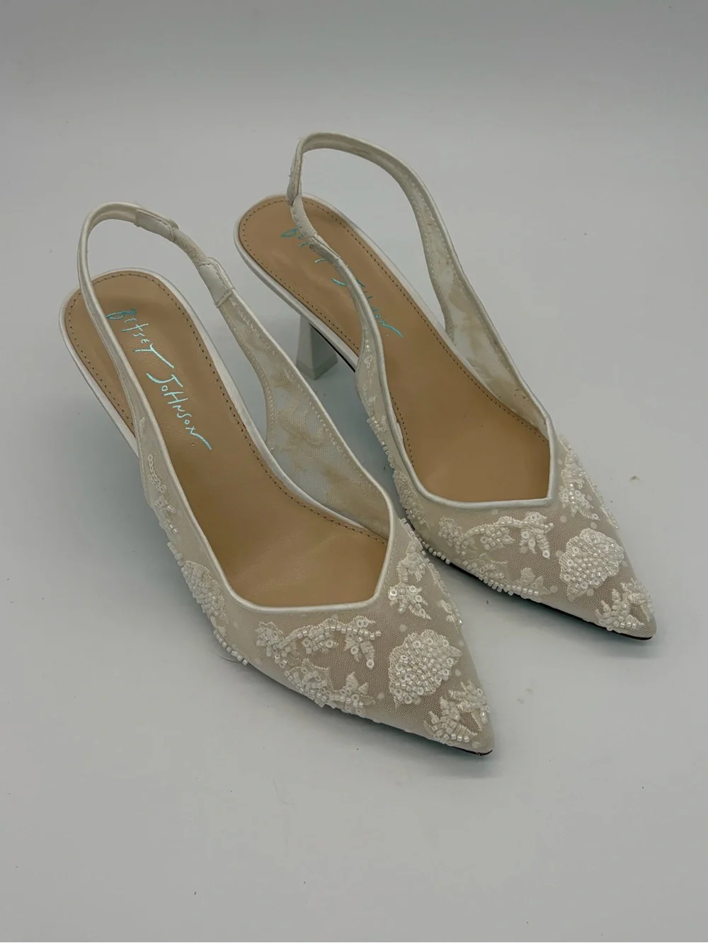 Betsey Johnson Ivory Beaded Slingback Pointed Heels